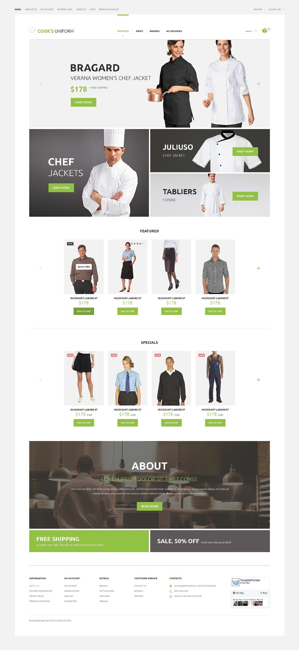 Cook's Uniform OpenCart Template New Screenshots BIG