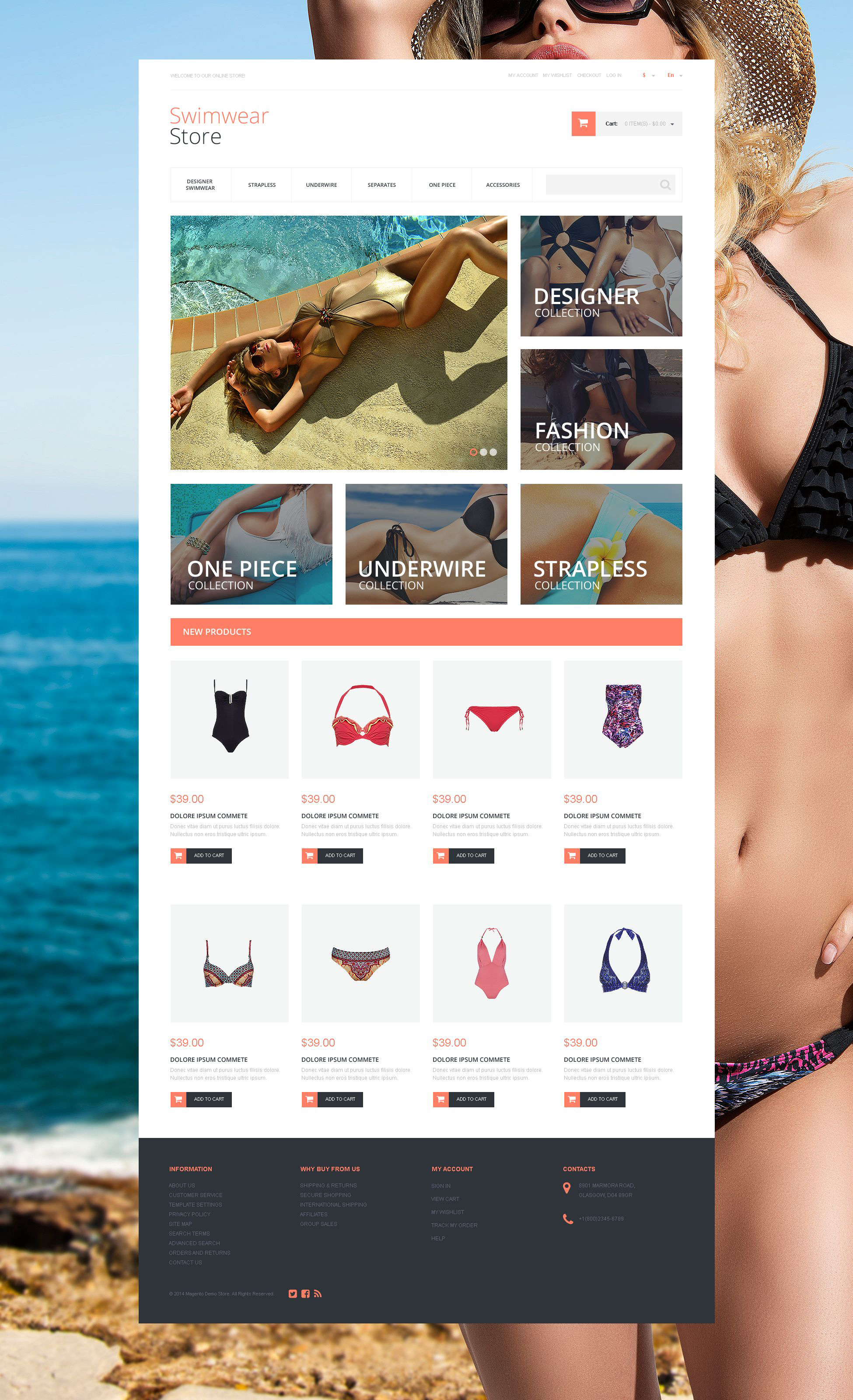"Maillots de bain magnifiques" thème Magento adaptatif #55259 - screenshot