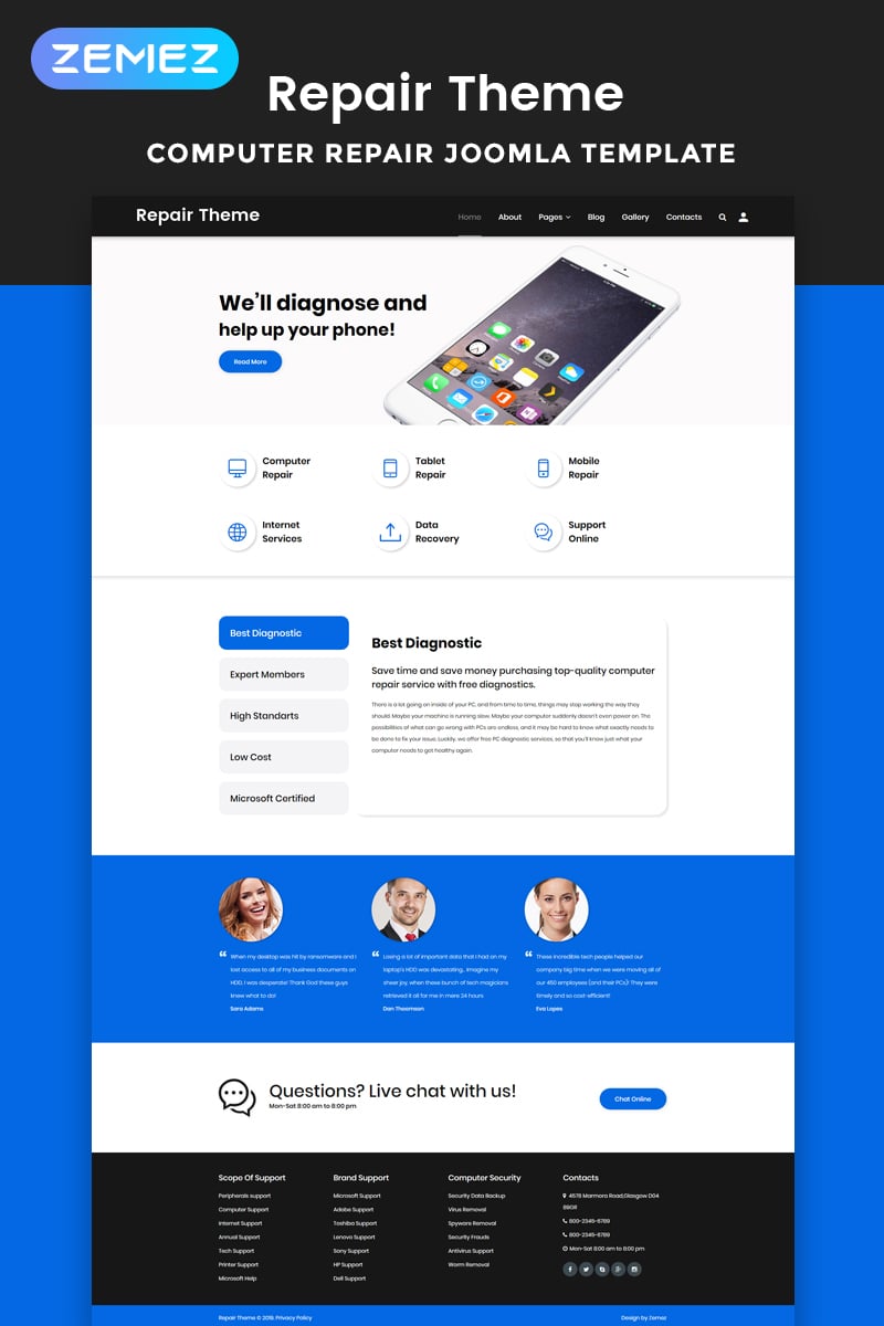Repair Theme - Computer Repair Multipage Clean Joomla Template