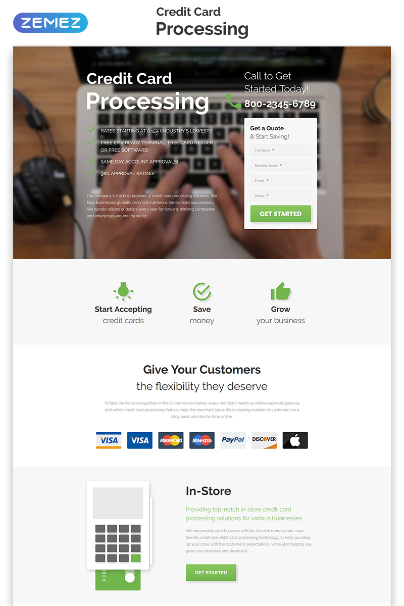Reszponzív Credit Card Processing - Merchant Services Creative HTML Nyítóoldal sablon 55254 - képernyőkép