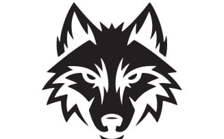 A minimalist logo design of a wolf head