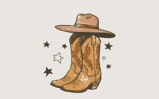 Cowboy Boots Hat PNG, Western Country Shirt Printable, Southern Style PNG Design, Rustic Star