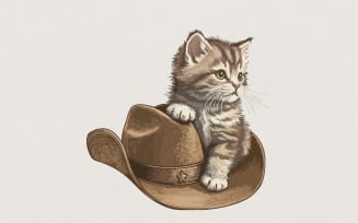 Cowboy Cat PNG, Cute Kitten in Cowboy Hat, Digital Download, Western Animal Art, Printable Shirt