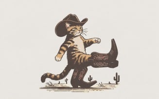 Cowboy Cat PNG, Cute Western Kitty, Funny Boot Cat Art, Digital Download, Animal Print Shirt,