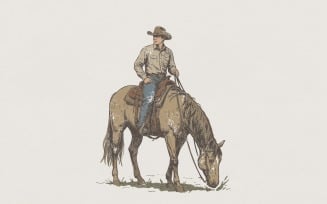 Cowboy On Horse PNG, Western Cowboy Clipart, Ranch Life Digital Art, Cowboy Riding Printable,