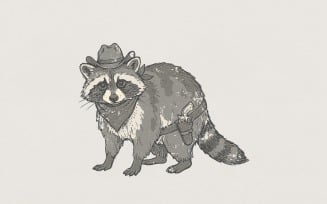 Cowboy Raccoon PNG, Wild West Animal Art for Shirts, Cute Bandit Graphic, Printable Download,
