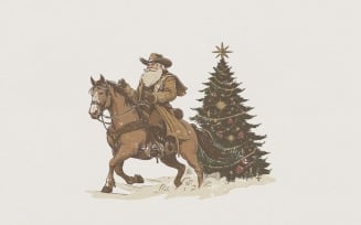Cowboy Santa PNG, Christmas Tree Western Art for Shirts, Rustic Holiday PNG, Vintage Cowboy