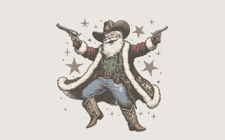 Cowboy Santa PNG, Western Christmas T-Shirt, Vintage Holiday Art, Cowboy Santa Claus PNG, Country