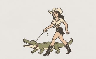 Cowgirl Walking Alligator PNG, Retro Western Shirt Design, Funny Country Digital Download, Cowgirl