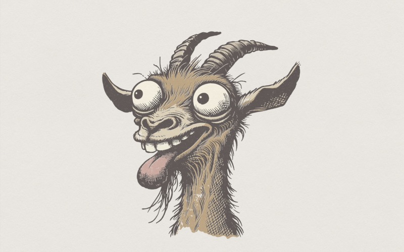 Funny Crazy Goat PNG, Whimsical Cartoon Animal Design, Unique Farm Animal Art, Printable Shirt, Illustration