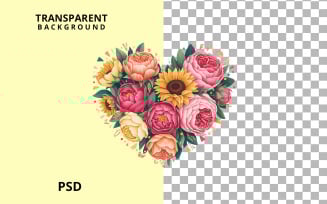 Golden Peony & Sunflower Heart Bouquet png with Glitter | 8K Ultra HD Valentine PNG
