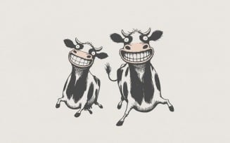 Grinning Cow PNG, Funny Cartoon Cow Art, Cute Farm Animal Clipart, Smiling Cows Digital PNG, Joyful