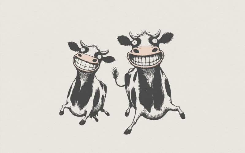 Grinning Cow PNG, Funny Cartoon Cow Art, Cute Farm Animal Clipart, Smiling Cows Digital PNG, Joyful Illustration