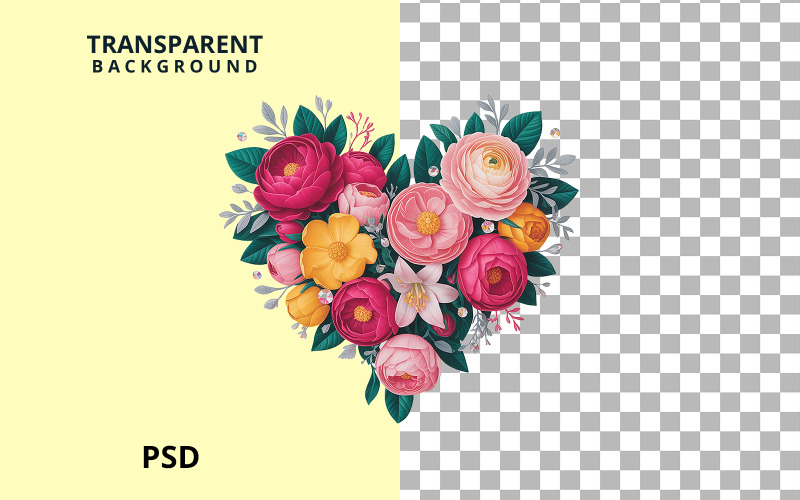 Heart-Shaped Floral Bouquet Png with Pink Roses & Gems | 8K Ultra HD Valentine Design Background