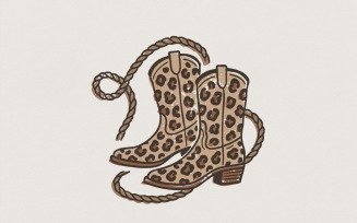 Leopard Print Cowboy Boots PNG, Western Rodeo Clipart, Rustic Country Design for Shirts, Digital