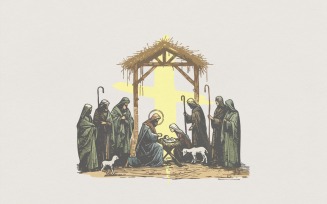 Nativity Scene PNG, Holy Family Digital Art, Christmas Religious Shirt, Shepherds and Manger,