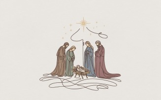 Nativity Scene PNG, Holy Family Digital Art for Christmas Shirt, Religious Manger Clipart,