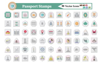 Passport Stamps Icons Pack – Travel Visa Badges and Tourism Elements Vector Icons