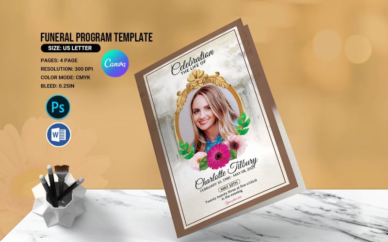 Printable Floral Funeral Program Template Corporate Identity