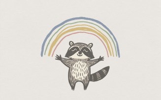 Raccoon PNG Under Rainbow, Cute Animal Clipart, Nursery Wall Art, Woodland Baby Print, Digital