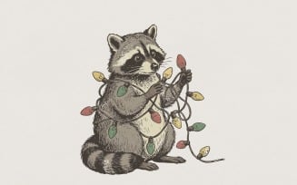 Raccoon With Christmas Lights PNG, Holiday Animal Art, Cute Wildlife Shirt, Festive Printable,