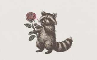 Raccoon With Rose PNG, Cute Animal Valentine Shirt, Romantic Forest Creature Digital Art, Printable