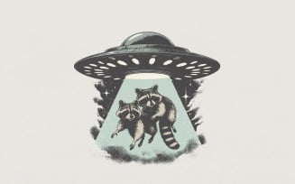 Raccoons Abducted by UFO PNG, Cute Alien Animal Shirt, Funny Space Raccoon Printable PNG, Digital