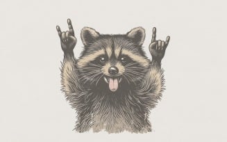 Rock On Raccoon PNG, Funny Animal Clipart, Cute Raccoon Digital Design, Instant Download, Rock Hand
