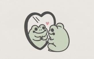 Self Love Frog PNG, Cute Frog Mirror Art, Kawaii Animal PNG, Digital Download, Positive