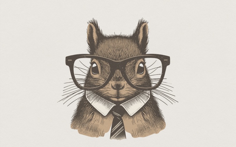 Squirrel With Glasses PNG, Office Animal Art, Digital Download, Cute Squirrel Shirt, Professional Illustration