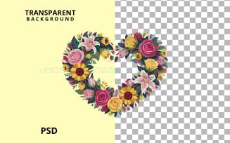 Vibrant Rose Lily & Sunflower Heart Wreath Frame | 8K Ultra HD Vintage PNG Border