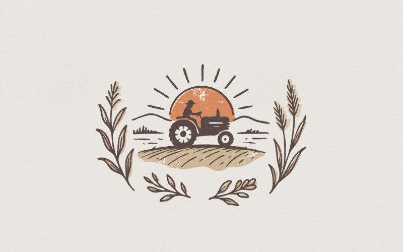 Vintage Tractor PNG, Retro Farm Sunset PNG Design, Rustic Country Farmer Art, Agriculture Illustration
