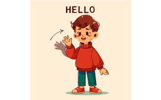Cartoon Boy Waving (flat design)
