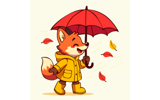 Cartoon Fox Holding Umbrella