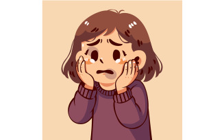Illustration of a Worried Young Girl