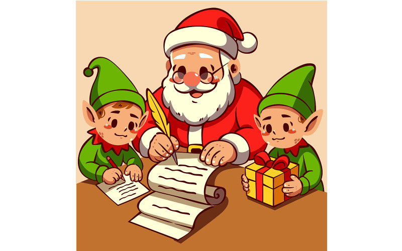 Santa Claus Writing a Letter Cartoon Illustration
