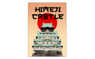 Sunset Serenity Himeji Castle – Digital Art Poster, Adobe Illustrator