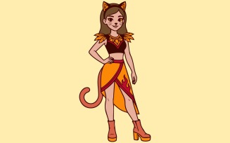 Cat Girl Character Illustration Anime Style Cat Girl Mascot
