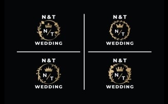 Elegant Gold Monogram N&T Wedding Logo Design with Crown and Wreath