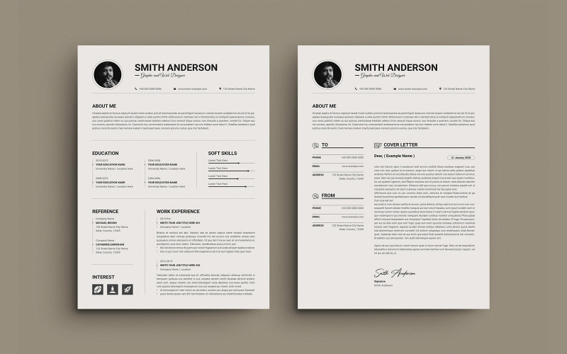 Modern Minimalist Resume Template with Clean Layout for Graphic Designers 2 Page CV Design