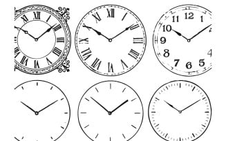 Vintage and Modern Clock Face Vector Set with Roman Numerals