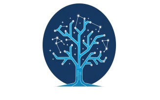 Circuit board tree with constellation branches on a blue circle background