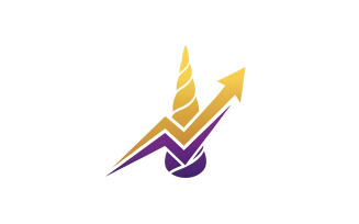 Golden unicorn horn combined with a purple and gold lightning bolt and an upward trending arrow