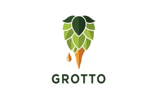 Hop cone logo with dripping honey, flat design, craft beer branding, isolated on white background