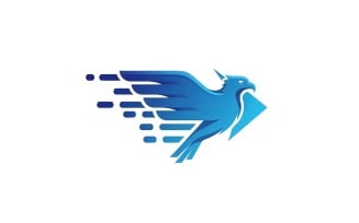 Blue eagle in flight with sharp talons, vector art, logo design, isolated on white background