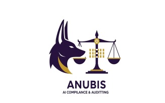 Anubis statue holding scales in courtroom, logo design, isolated on white background