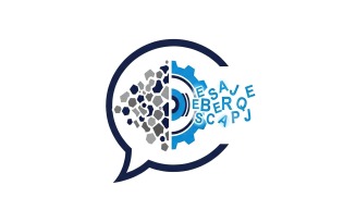 Communication technology logo featuring a speech bubble splitting into digital data and a blue gear