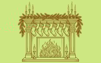 creative fireplace scene Christmas Holly Leaves Icon