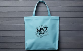 Elegant Blue Tote Bag Branding Mockup on Wooden Background