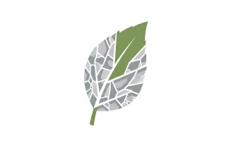 Green leaf icon with mosaic stone texture and central vein, modern nature logo design